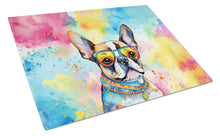 Load image into Gallery viewer, Boston Terrier Hippie Dawg Glass Cutting Boards – Durable, Decorative Kitchen Art Large