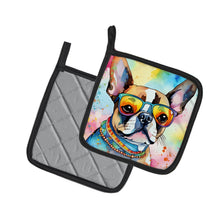Load image into Gallery viewer, Boston Terrier Hippie Dawg Pot Holders - Set of 2 Decorative Kitchen Helpers | Made in the USA