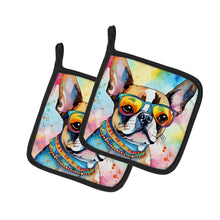 Load image into Gallery viewer, Boston Terrier Hippie Dawg Pot Holders - Set of 2 Decorative Kitchen Helpers | Made in the USA