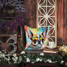 Load image into Gallery viewer, Boston Terrier Hippie Dawg Fabric Decorative Pillow
