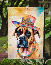 Load image into Gallery viewer, Boxer Hippie Dawg Garden Flag – Retro Dog with Sunglasses &amp; Multicolored Background