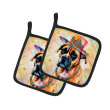 Load image into Gallery viewer, Boxer Hippie Dawg Pot Holders - Set of 2 Decorative Kitchen Helpers | Made in the USA