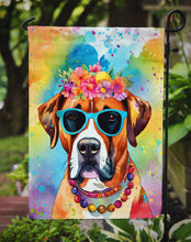 Load image into Gallery viewer, Boxer Hippie Dawg Garden Flag – Retro Dog with Sunglasses &amp; Multicolored Background
