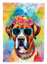 Load image into Gallery viewer, Boxer Hippie Dawg Garden Flag – Retro Dog with Sunglasses &amp; Multicolored Background