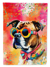 Load image into Gallery viewer, Boxer Hippie Dawg Garden Flag – Retro Dog with Sunglasses &amp; Multicolored Background