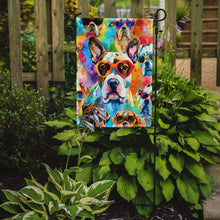 Load image into Gallery viewer, Boxer Hippie Dawg Garden Flag – Retro Dog with Sunglasses &amp; Multicolored Background