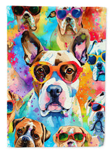 Load image into Gallery viewer, Boxer Hippie Dawg Garden Flag – Retro Dog with Sunglasses &amp; Multicolored Background
