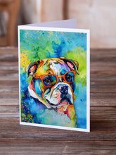 Load image into Gallery viewer, English Bulldog Hippie Dawg Greeting Cards - Blank Note Cards – 8-Pack of Artist-Designed Cards with Envelopes