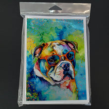 Load image into Gallery viewer, English Bulldog Hippie Dawg Greeting Cards - Blank Note Cards – 8-Pack of Artist-Designed Cards with Envelopes