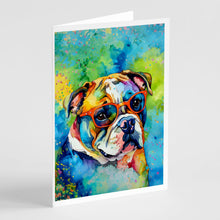 Load image into Gallery viewer, English Bulldog Hippie Dawg Greeting Cards - Blank Note Cards – 8-Pack of Artist-Designed Cards with Envelopes