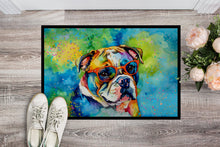 Load image into Gallery viewer, English Bulldog Hippie Dawg Doormat - 24x36 Decorative Floor Mat – Indoor/Outdoor Rug with Artistic Flair