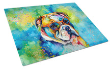 Load image into Gallery viewer, English Bulldog Hippie Dawg Glass Cutting Boards – Durable, Decorative Kitchen Art Large