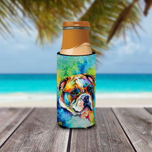 Load image into Gallery viewer, English Bulldog Hippie Dawg Slim Can Huggers – Fun, Functional Drink Coolers for Every Occasion