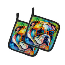 Load image into Gallery viewer, English Bulldog Hippie Dawg Pot Holders - Set of 2 Decorative Kitchen Helpers | Made in the USA