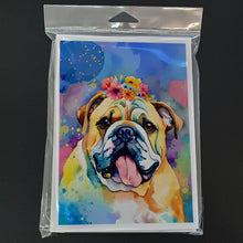 Load image into Gallery viewer, English Bulldog Hippie Dawg Greeting Cards - Blank Note Cards – 8-Pack of Artist-Designed Cards with Envelopes