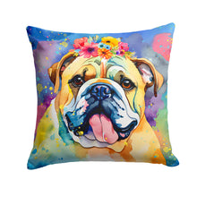 Load image into Gallery viewer, English Bulldog Hippie Dawg Throw Pillow - 14x14 Decorative Pillow – Art for Your Home &amp; Patio