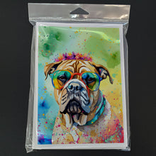 Load image into Gallery viewer, Bullmastiff Hippie Dawg Greeting Cards - Blank Note Cards – 8-Pack of Artist-Designed Cards with Envelopes
