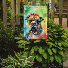 Load image into Gallery viewer, Bullmastiff Hippie Dawg Garden Flag – Retro Dog with Sunglasses &amp; Multicolored Background