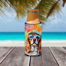 Load image into Gallery viewer, Cavalier Spaniel Hippie Dawg Slim Can Huggers – Fun, Functional Drink Coolers for Every Occasion