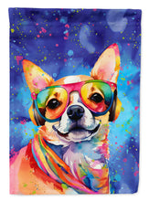 Load image into Gallery viewer, Chihuahua Hippie Dawg Garden Flag – Retro Dog with Sunglasses &amp; Multicolored Background