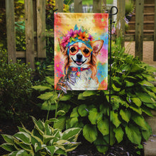 Load image into Gallery viewer, Chihuahua Hippie Dawg Garden Flag – Retro Dog with Sunglasses &amp; Multicolored Background