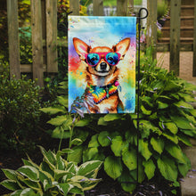 Load image into Gallery viewer, Chihuahua Hippie Dawg Garden Flag – Retro Dog with Sunglasses &amp; Multicolored Background