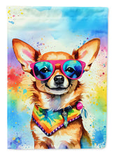 Load image into Gallery viewer, Chihuahua Hippie Dawg Garden Flag – Retro Dog with Sunglasses &amp; Multicolored Background