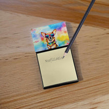 Load image into Gallery viewer, Chihuahua Hippie Dawg Sticky Note Holder- Refiilable Desk Accessory Note Pad