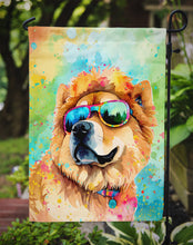 Load image into Gallery viewer, Chow Chow Hippie Dawg Garden Flag – Retro Dog with Sunglasses &amp; Multicolored Background