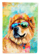 Load image into Gallery viewer, Chow Chow Hippie Dawg Garden Flag – Retro Dog with Sunglasses &amp; Multicolored Background