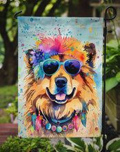 Load image into Gallery viewer, Chow Chow Hippie Dawg Garden Flag – Retro Dog with Sunglasses &amp; Multicolored Background