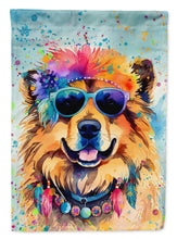 Load image into Gallery viewer, Chow Chow Hippie Dawg Garden Flag – Retro Dog with Sunglasses &amp; Multicolored Background