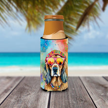 Load image into Gallery viewer, Cocker Spaniel Hippie Dawg Slim Can Huggers – Fun, Functional Drink Coolers for Every Occasion