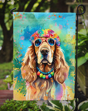 Load image into Gallery viewer, Cocker Spaniel Hippie Dawg Garden Flag – Retro Dog with Sunglasses &amp; Multicolored Background