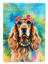 Load image into Gallery viewer, Cocker Spaniel Hippie Dawg Garden Flag – Retro Dog with Sunglasses &amp; Multicolored Background