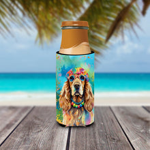 Load image into Gallery viewer, Cocker Spaniel Hippie Dawg Slim Can Huggers – Fun, Functional Drink Coolers for Every Occasion