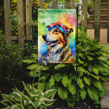 Load image into Gallery viewer, Collie Hippie Dawg Garden Flag – Retro Dog with Sunglasses &amp; Multicolored Background