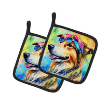 Load image into Gallery viewer, Collie Hippie Dawg Pot Holders - Set of 2 Decorative Kitchen Helpers | Made in the USA