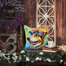 Load image into Gallery viewer, Collie Hippie Dawg Throw Pillow - 14x14 Decorative Pillow – Art for Your Home &amp; Patio