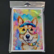 Load image into Gallery viewer, Corgi Hippie Dawg Greeting Cards - Blank Note Cards – 8-Pack of Artist-Designed Cards with Envelopes