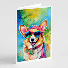 Load image into Gallery viewer, Corgi Hippie Dawg Greeting Cards - Blank Note Cards – 8-Pack of Artist-Designed Cards with Envelopes