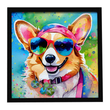 Load image into Gallery viewer, Corgi Hippie Dawg Framed Metal Print
