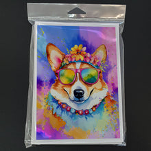 Load image into Gallery viewer, Corgi Hippie Dawg Greeting Cards - Blank Note Cards – 8-Pack of Artist-Designed Cards with Envelopes