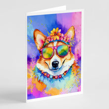 Load image into Gallery viewer, Corgi Hippie Dawg Greeting Cards - Blank Note Cards – 8-Pack of Artist-Designed Cards with Envelopes