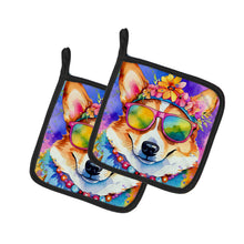 Load image into Gallery viewer, Corgi Hippie Dawg Pot Holders - Set of 2 Decorative Kitchen Helpers | Made in the USA