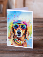 Load image into Gallery viewer, Dachshund Hippie Dawg Greeting Cards - Blank Note Cards – 8-Pack of Artist-Designed Cards with Envelopes