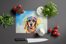 Load image into Gallery viewer, Dachshund Hippie Dawg Glass Cutting Boards – Durable, Decorative Kitchen Art Large