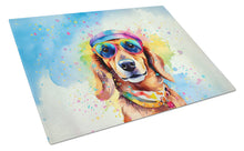 Load image into Gallery viewer, Dachshund Hippie Dawg Glass Cutting Boards – Durable, Decorative Kitchen Art Large