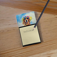Load image into Gallery viewer, Dachshund Hippie Dawg Sticky Note Holder- Refiilable Desk Accessory Note Pad