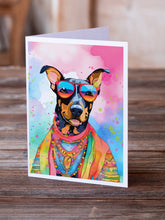 Load image into Gallery viewer, Doberman Pinscher Hippie Dawg Greeting Cards - Blank Note Cards – 8-Pack of Artist-Designed Cards with Envelopes